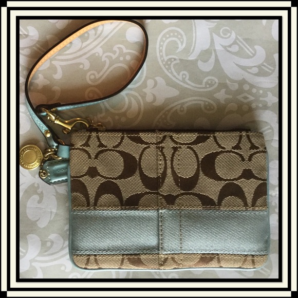 Coach Handbags - Coach Signature C Wristlet With Blue Stripe & Tag