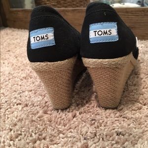 Tom's Black Espadrille Wedges