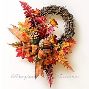 Fall wreath~acorns~Halloween~Thanksgiving~Decor