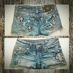 Miss Me Distressed Jean Shorts with Accents