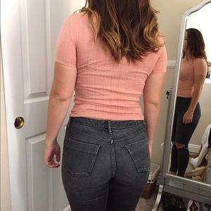 See-through light pink top shot tee