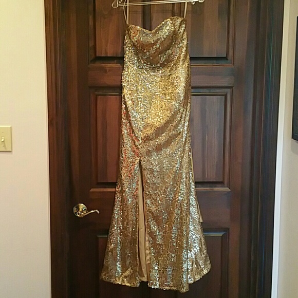 Gold sequin prom dress