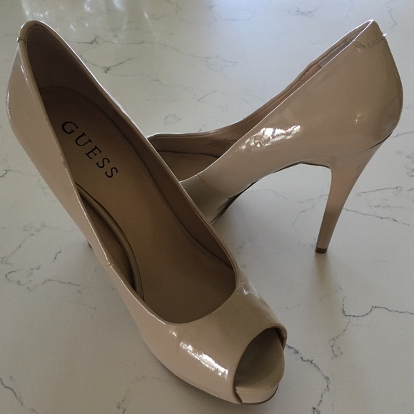 Nude Patent Leather Open Toe Pumps - Picture 1 of 4