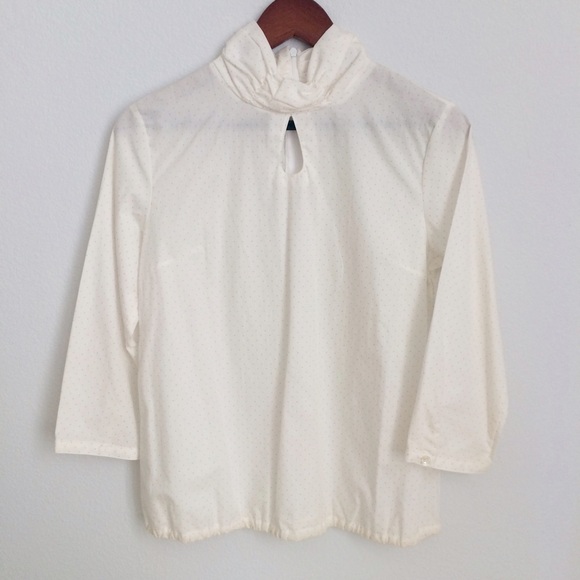 Japanese Cream Blouse with Small Dots and Keyhole