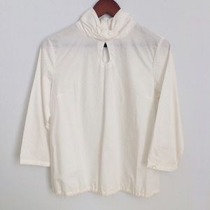Japanese Cream Blouse with Small Dots and Keyhole