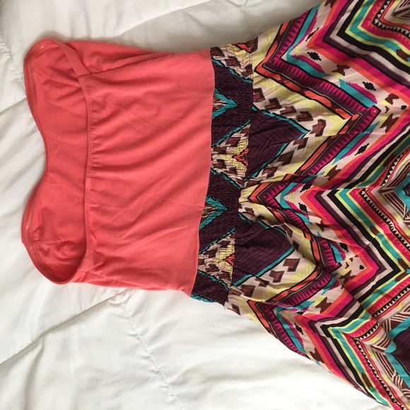 coral and tribal print strapless dress - Picture 2 of 2