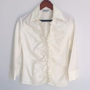 Japanese Ruffled Collared Blouse w/ Subtle Stripes