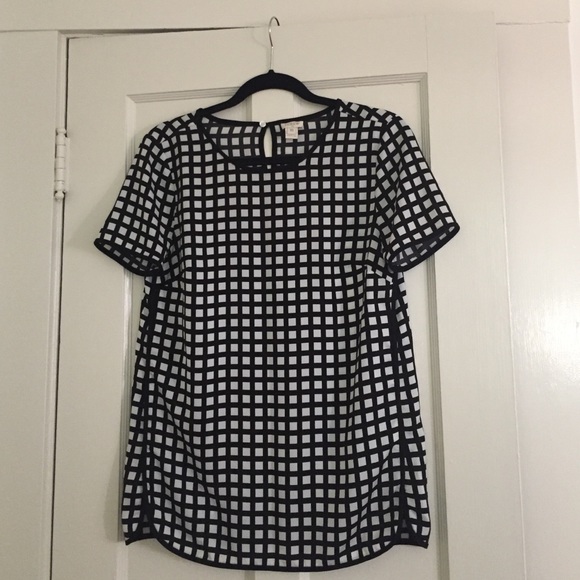 XS JCrew black and white checkered silk top