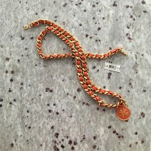 Tory Burch leather and chain necklace