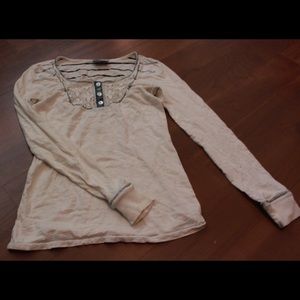 White and blue lace and stripes shirt