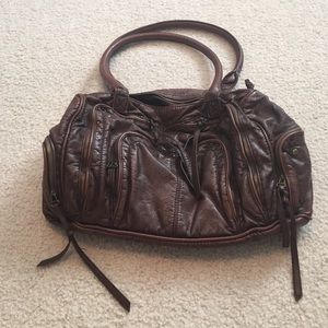 Distressed brown leather shoulder bag