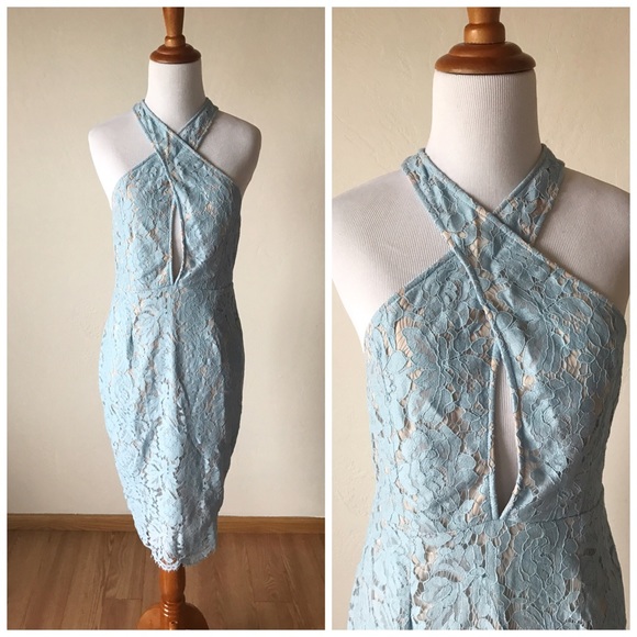 NWT Missguided Blue Lace Cut Out Dress - Picture 2 of 5