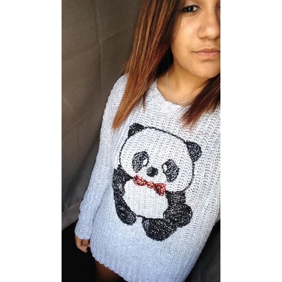 Sequined panda oversized sweater