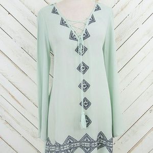 Beautiful mint and navy embroidered tunic dress