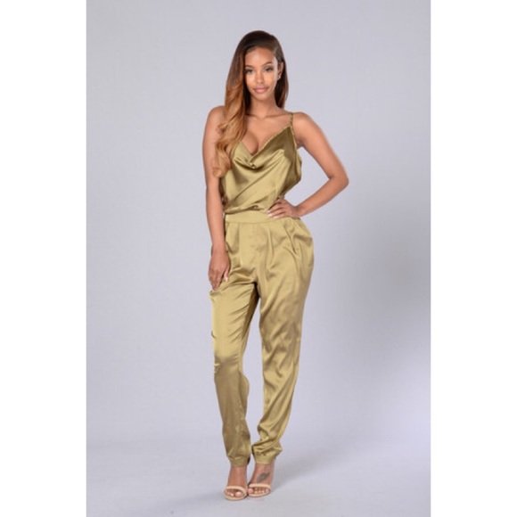 Fashion Nova Pants - Olive Green Fashion Nova Silk Jumpsuit