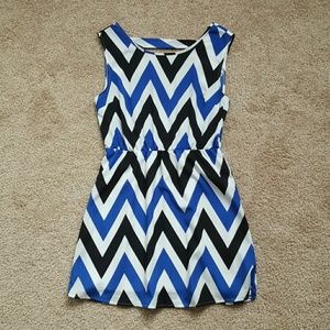 Blue, White, and Black Chevron Dress VGUC
