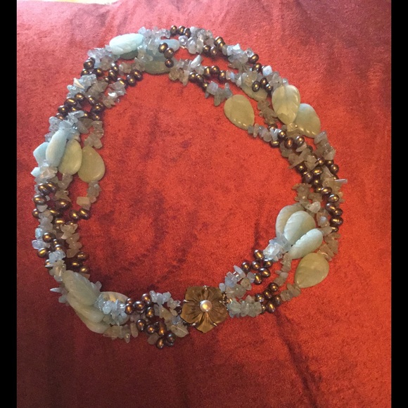 Pearl Closure locket with Brown n Green stone