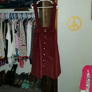 Burgundy midi skirt with suspenders