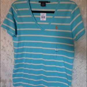 Polo by Ralph Lauren blue and white v-neck tee