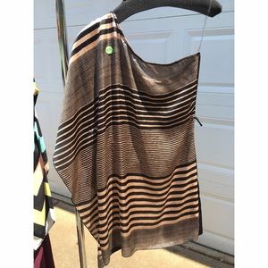 One-shoulder black and mauve dress