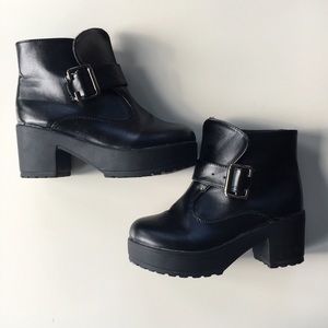 Black Platform Booties with Buckle