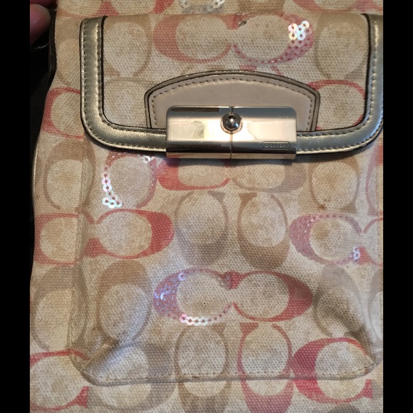 Cream, Pink, Sequin, Coach Satchel - Picture 2 of 4