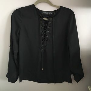 LF black lace up shirt