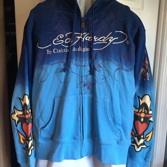 Ed Hardy Hoodie 2 Tone with Rhinestones