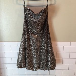 CACHE Brown sequin strapless mini dress sz10