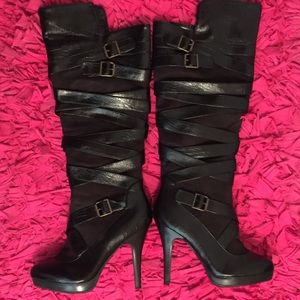 Black Platform Knee High Boots
