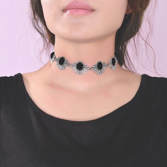 "Maddox" Silver & Black Antiqued Choker