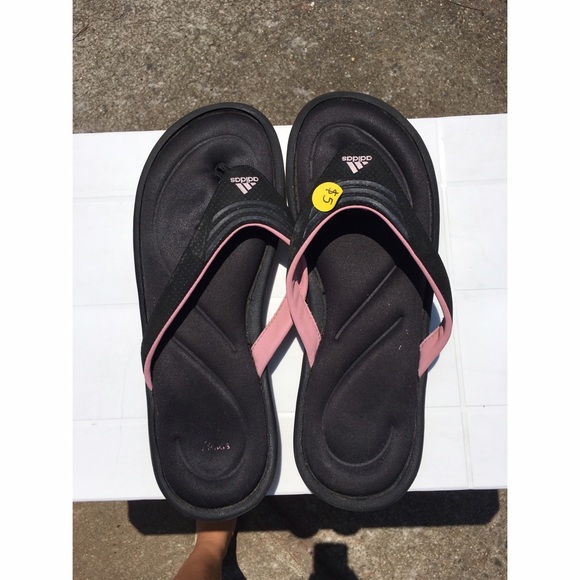 Black and pink adidas sandals