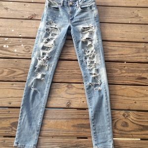 American eagle high waisted super distressed jeans