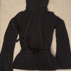 Gray turtleneck sweater with belt