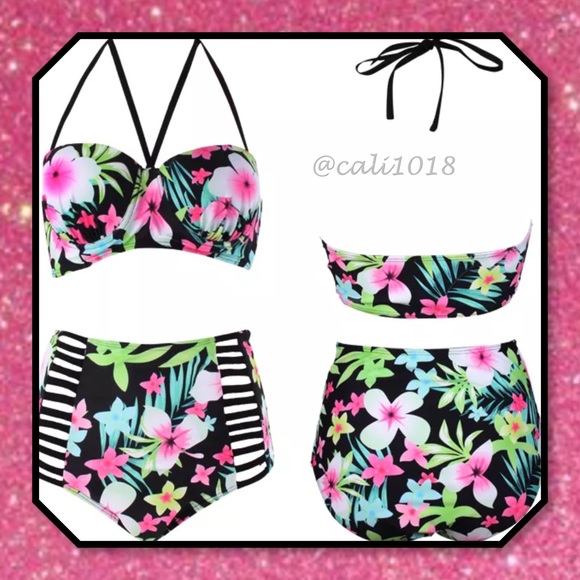 🎉HP 5 ⭐️🆕2PC Plus SZ Floral Caged Swimsuit - Picture 2 of 4