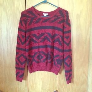 Red and Navy Patterned Sweater