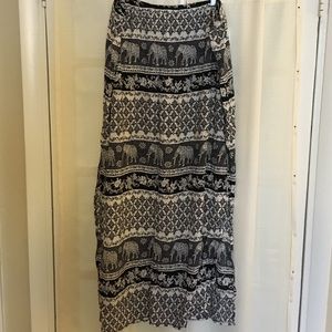 Boho Elephant Print Side Slit Maxi Skirt