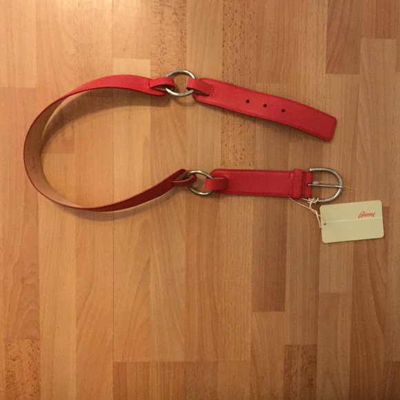 NWT BRIONI RED LEATHER BELT M MEDIUM ITALY