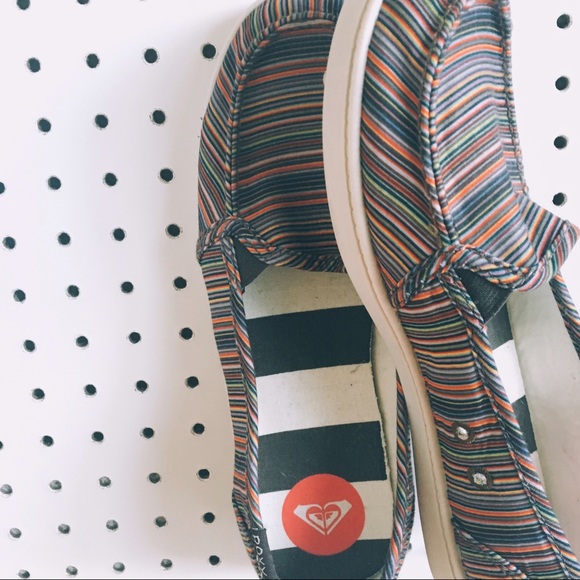 colorful striped Roxy slip on shoes