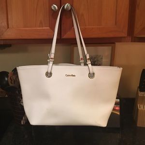 Calvin Klein white saffiano leather tote