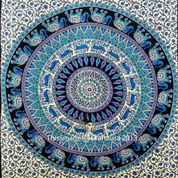 Blue purple mandala elephant print tapestry