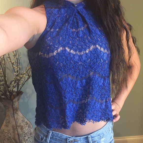 deep blue lace crop top