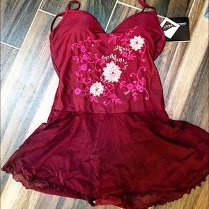 Newport New Crimson 1-piece Bathing Suit Skirt NWT