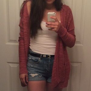 American eagle taupe pink fuzzy sweater/cardigan