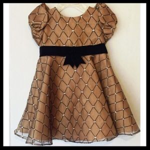 Gorgeous 24m Party Dress Gold w Sparkle Velvet Bow