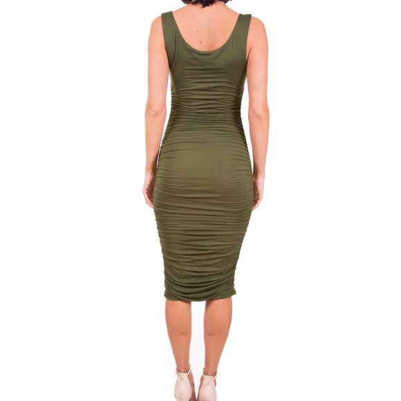 Olive Double Lined Midi Dress - Picture 3 of 4