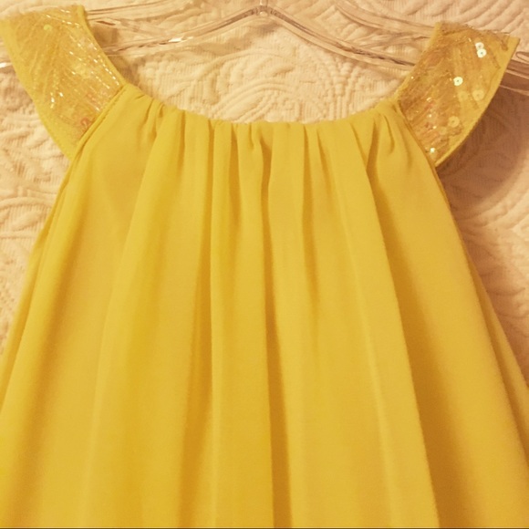 Gorgeous Flowing Sequence neck Yellow Dress