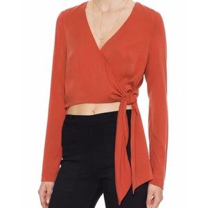 Orange V-Neck Long Sleeve Crop Top