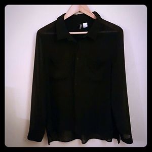 H&M sheer black button up blouse