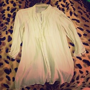 Button Up White 3/4 Sleeve Blouse